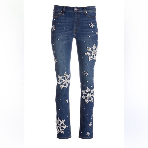 Boston Proper Embellished Snow Flake Medium Wash Denim Jeans(Size 8) - Picture 1 of 10